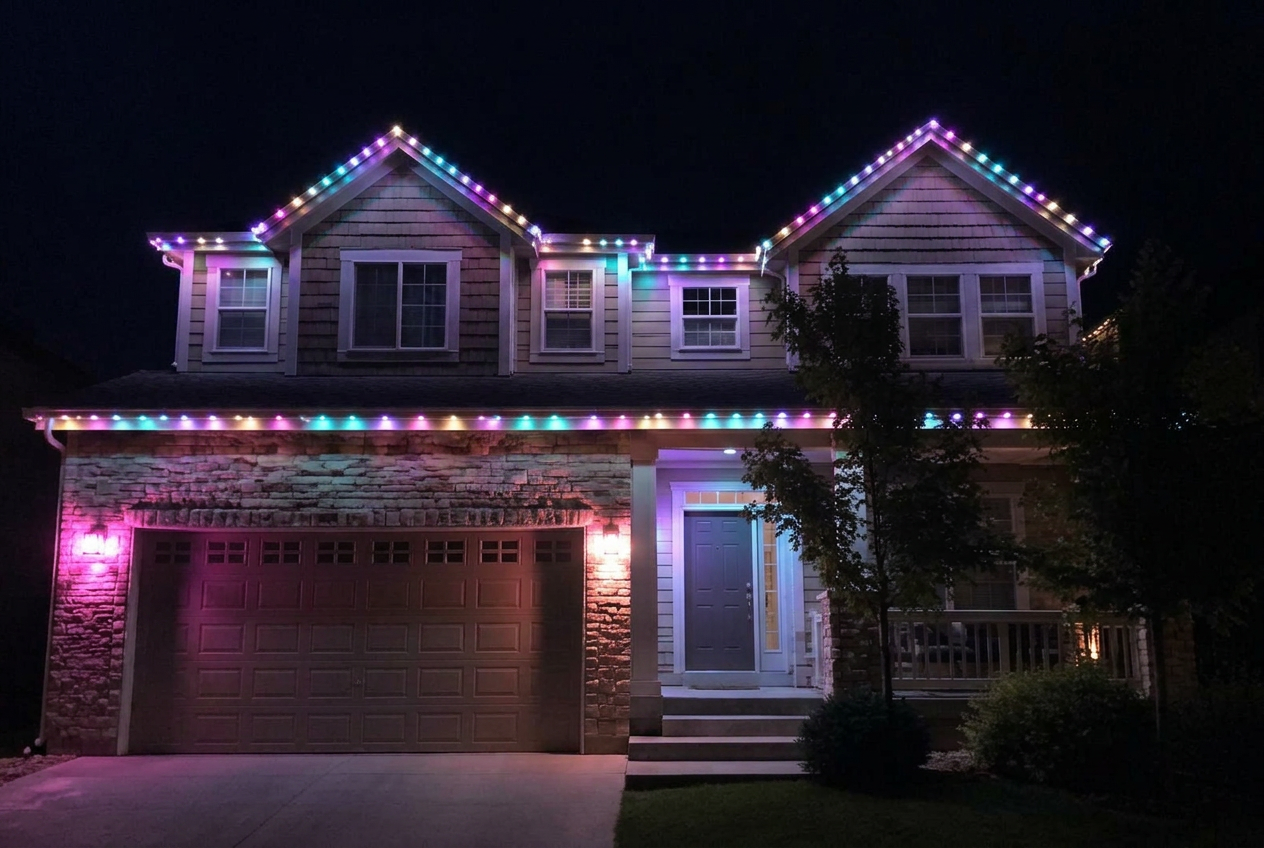 Home with celebration permanent lighting scene